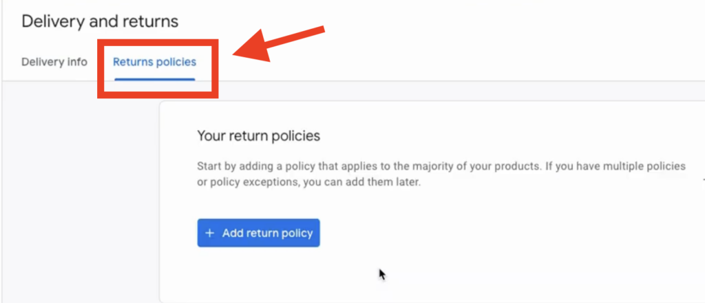 Within the “Deliveries and returns” section, you’ll see a returns policy section